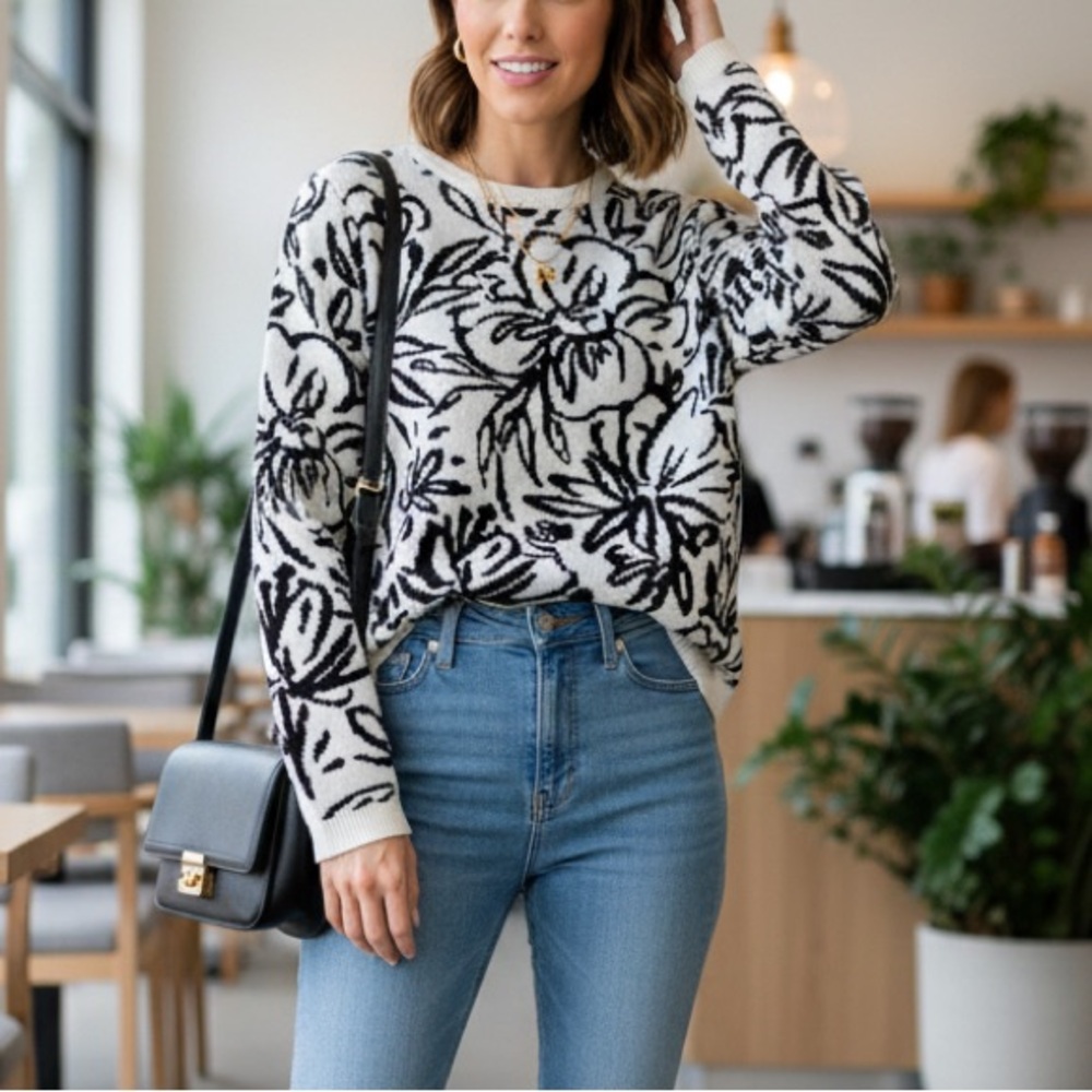 Tahari floral knit sweater